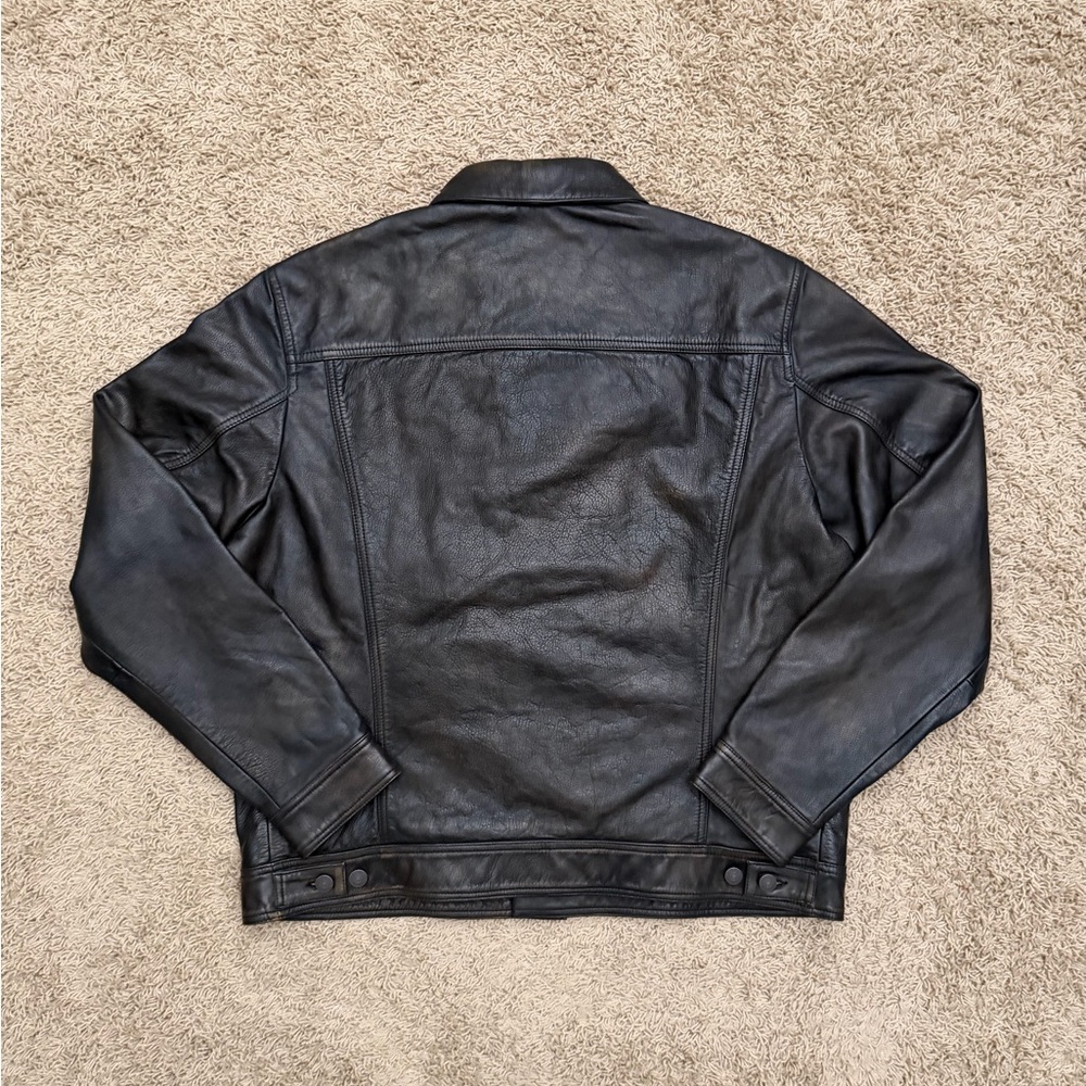 NWT Lucky Brand Men's Leather Trucker Jacket Size Large Brown Black MSRP $499 - Picture 3 of 5